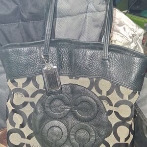 Coach Black and Tan Signature Tote Bag